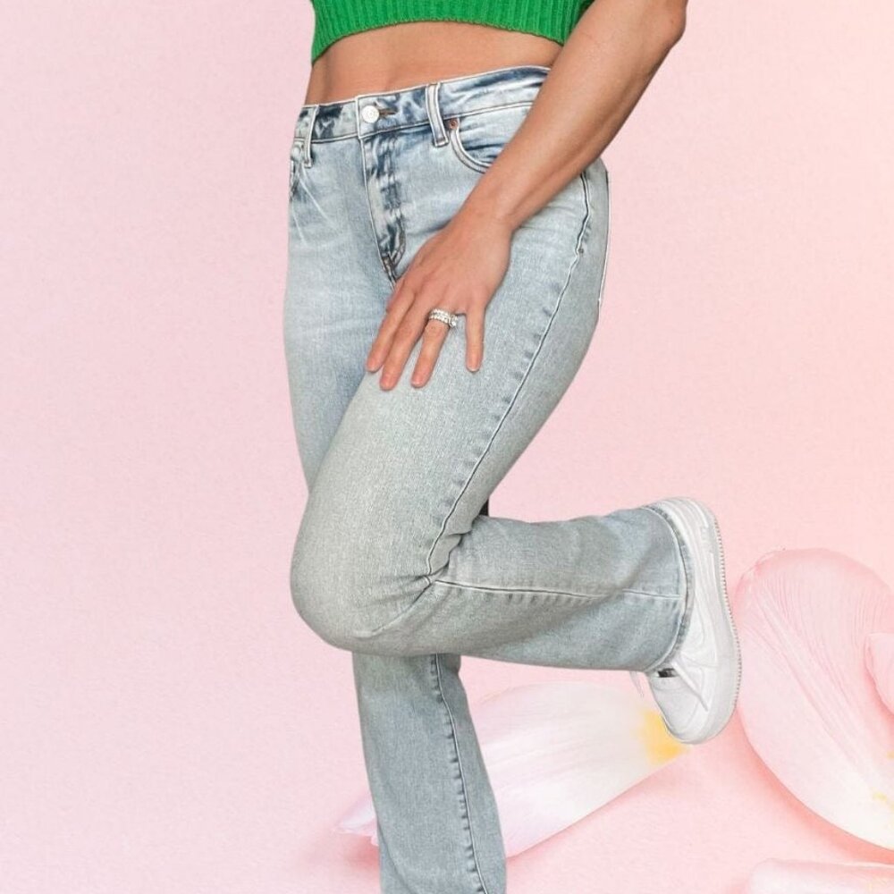 DAZE Y2K Low Rise Boot Cut Denim Pants in Clear Skies